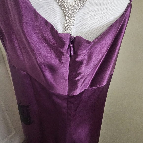 Vintage Y2K Silk Slip Dress Purple Maxi Midi Black Rose Spaghetti Strap Size 12 - Picture 4 of 11